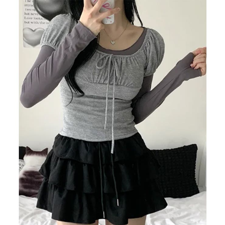 カットソー×パフスリーブリブ ドッキングトップス | VIVID LADY | 詳細画像12 