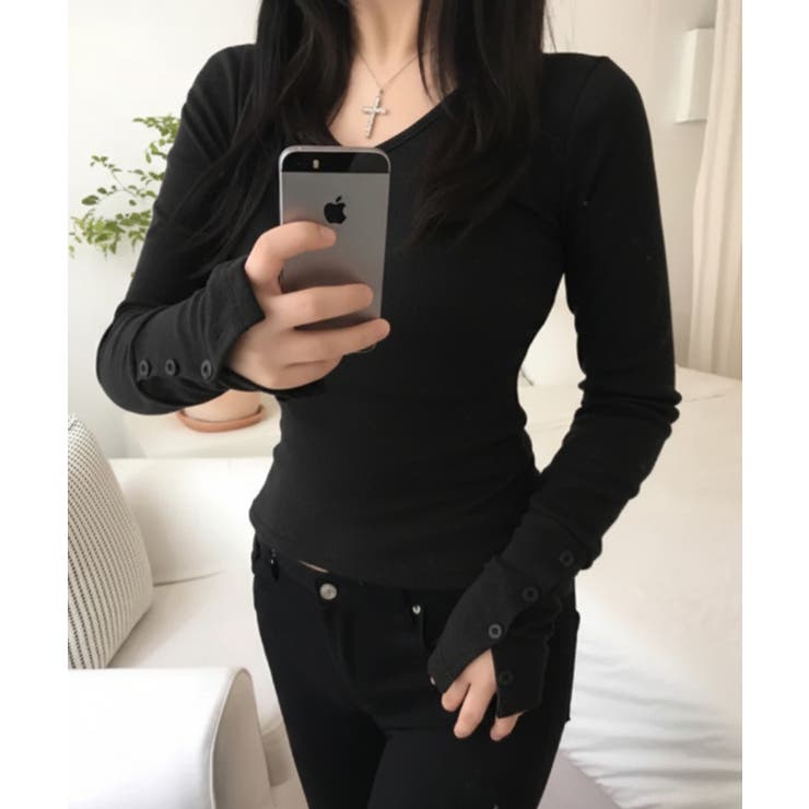 Vネック ロングスリーブタイトTシャツ | VIVID LADY | 詳細画像4 