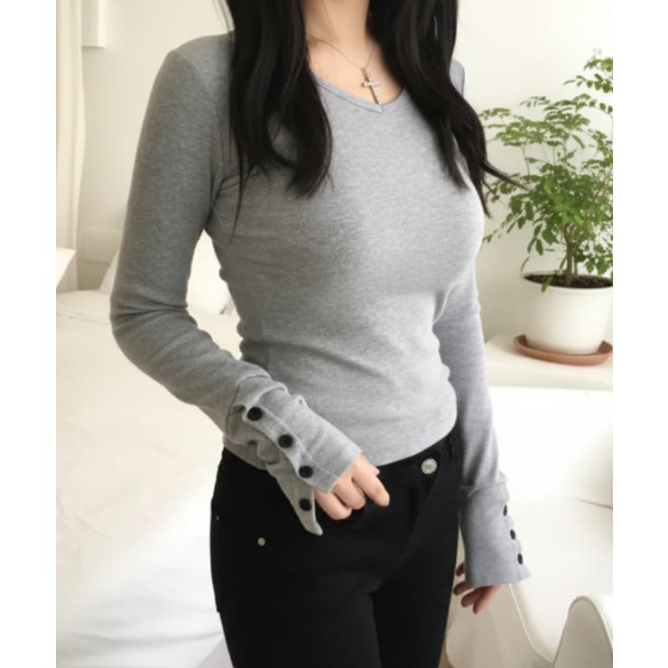 Vネック ロングスリーブタイトTシャツ | VIVID LADY | 詳細画像1 