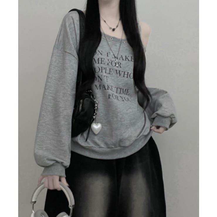 グレー | ワンショルダーアイレットスウェットトップス | VIVID LADY