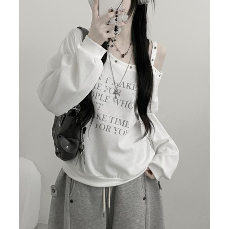 アイボリー | ワンショルダーアイレットスウェットトップス | VIVID LADY