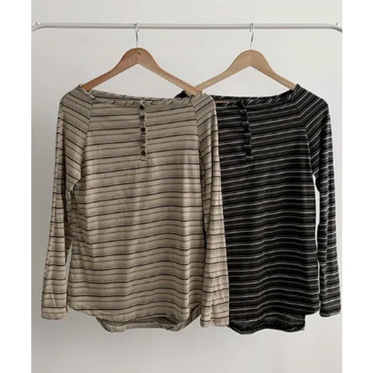 マルチボーダーオフショルダー ロングTシャツ | VIVID LADY | 詳細画像12 