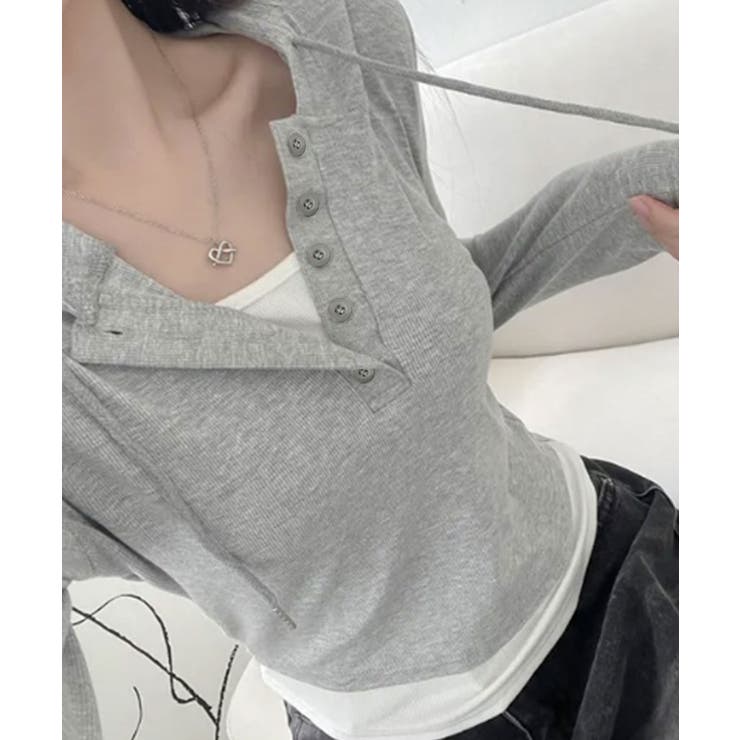 ヘンリーネックレイヤードフーディーTシャツ | VIVID LADY | 詳細画像10 