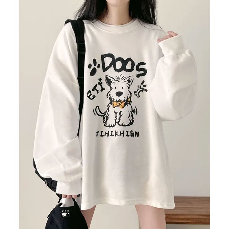 アイボリー | ドッグキャラクタープリントオーバーサイズボクシーTシャツ | VIVID LADY