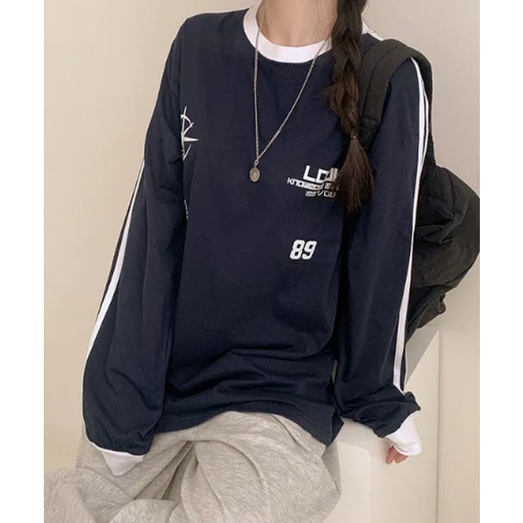 配色ライン オーバーサイズ ロングTシャツ | VIVID LADY | 詳細画像4 