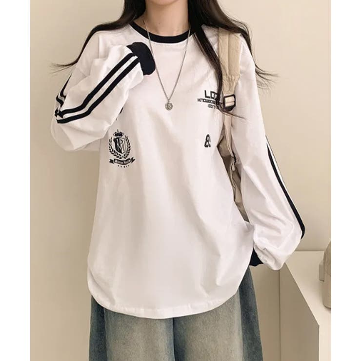 配色ライン オーバーサイズ ロングTシャツ | VIVID LADY | 詳細画像5 