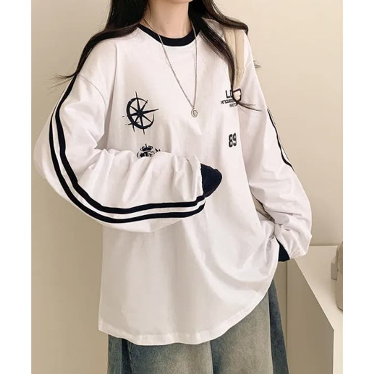配色ライン オーバーサイズ ロングTシャツ | VIVID LADY | 詳細画像7 