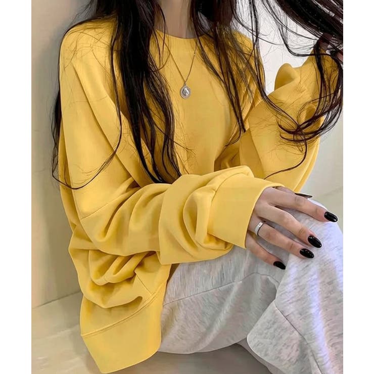 マスタード | ルーズシルエット ベーシック スウェット チュニック トップス | VIVID LADY