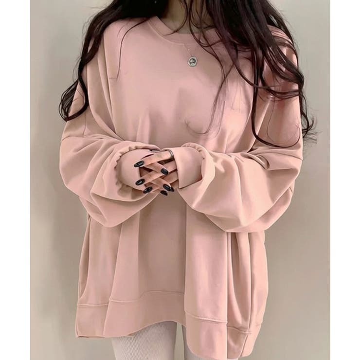 ピンク | ルーズシルエット ベーシック スウェット チュニック トップス | VIVID LADY