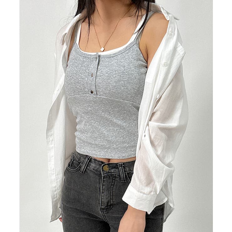 グレー | フェイクレイヤードカップ付きキャミソール | VIVID LADY