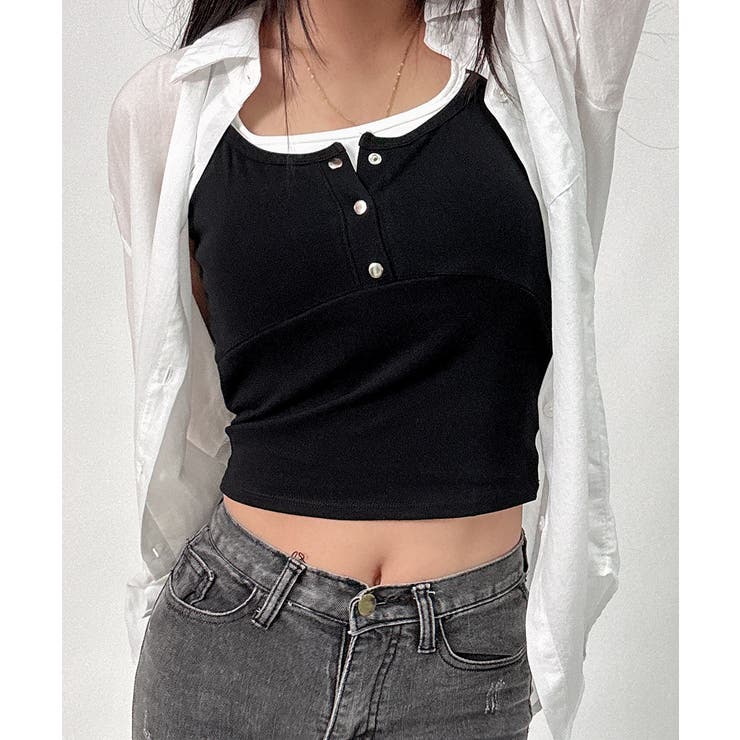 ブラック | フェイクレイヤードカップ付きキャミソール | VIVID LADY