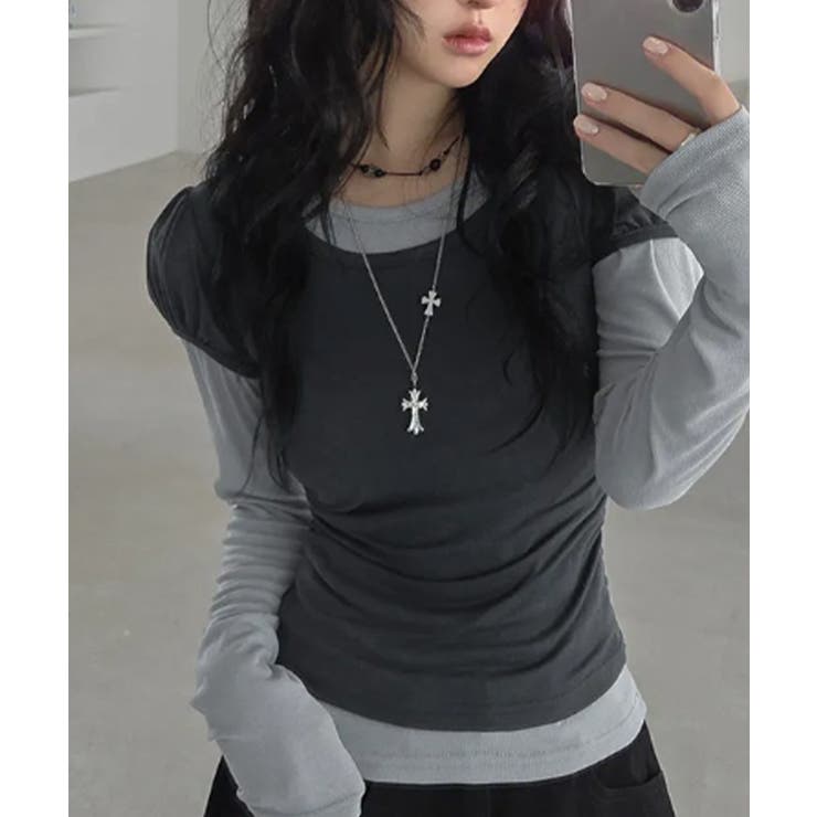 チャコールグレー | シャーリングフィット パフスリーブTシャツ 半袖 | VIVID LADY