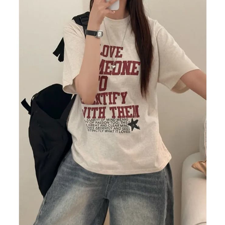ライトベージュ | ヴィンテージ ロゴプリント 半袖Tシャツ | VIVID LADY