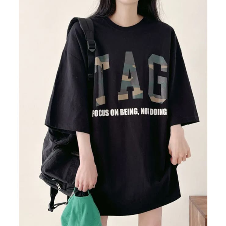 ブラック | カモフラロゴ オーバーサイズ 半袖Tシャツ | VIVID LADY