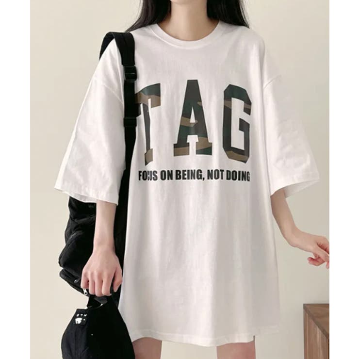 ホワイト | カモフラロゴ オーバーサイズ 半袖Tシャツ | VIVID LADY