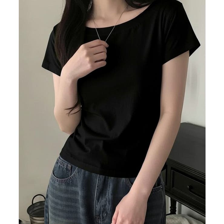 ブラック | ワンショルダーorボートネック 2way 半袖Tシャツ | VIVID LADY