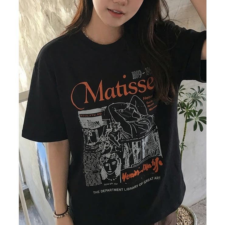 ブラック | ヴィンテージライク アートグラフィック半袖Tシャツ | VIVID LADY