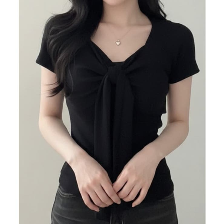 ブラック | フロントリボン 半袖Ｔシャツ | VIVID LADY
