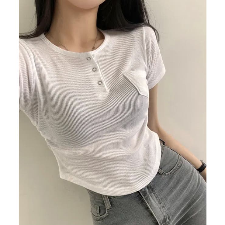 スナップボタン スリムフィット半袖Tシャツ | VIVID LADY | 詳細画像3 
