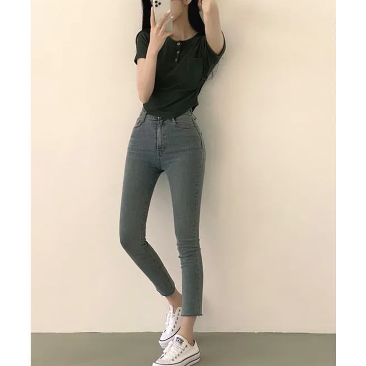 スナップボタン スリムフィット半袖Tシャツ | VIVID LADY | 詳細画像20 