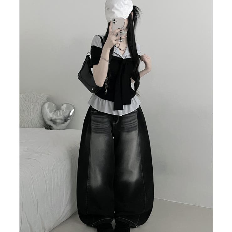 ストライプシャツドッキング オフショルダー風 半袖トップス | VIVID LADY | 詳細画像6 