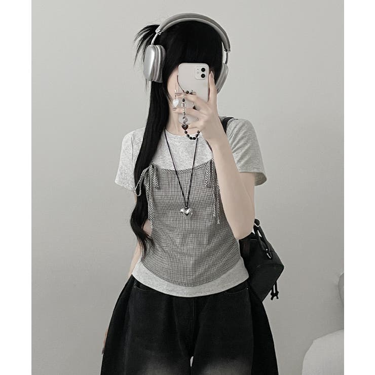 チェックキャミトップレイヤード風 半袖Tシャツ | VIVID LADY | 詳細画像5 