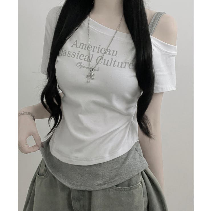 アシメレイヤードワンショルダー 半袖Tシャツ | VIVID LADY | 詳細画像1 