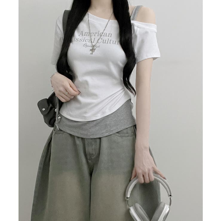 アシメレイヤードワンショルダー 半袖Tシャツ | VIVID LADY | 詳細画像3 