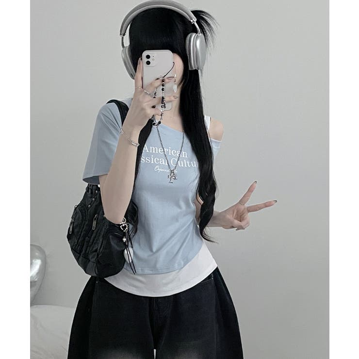 アシメレイヤードワンショルダー 半袖Tシャツ | VIVID LADY | 詳細画像6 