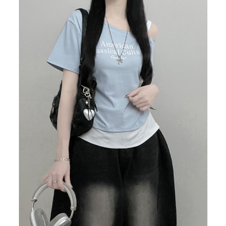 アシメレイヤードワンショルダー 半袖Tシャツ | VIVID LADY | 詳細画像7 