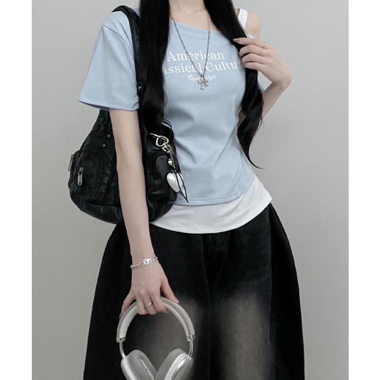 アシメレイヤードワンショルダー 半袖Tシャツ | VIVID LADY | 詳細画像9 
