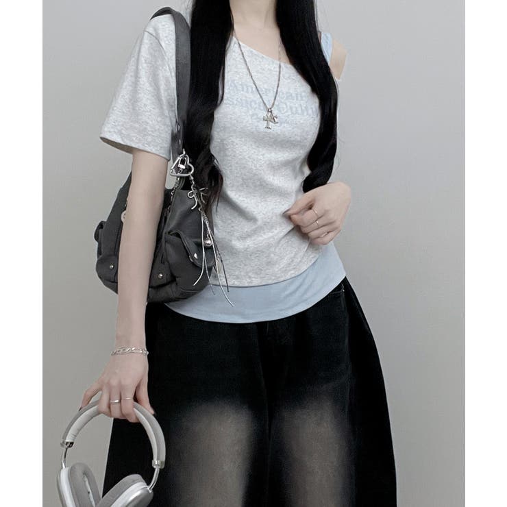 アシメレイヤードワンショルダー 半袖Tシャツ | VIVID LADY | 詳細画像11 