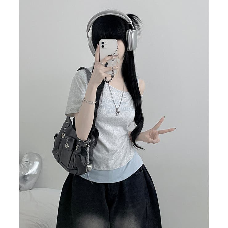 アシメレイヤードワンショルダー 半袖Tシャツ | VIVID LADY | 詳細画像12 