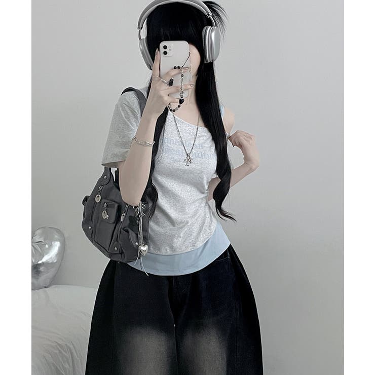 アシメレイヤードワンショルダー 半袖Tシャツ | VIVID LADY | 詳細画像13 