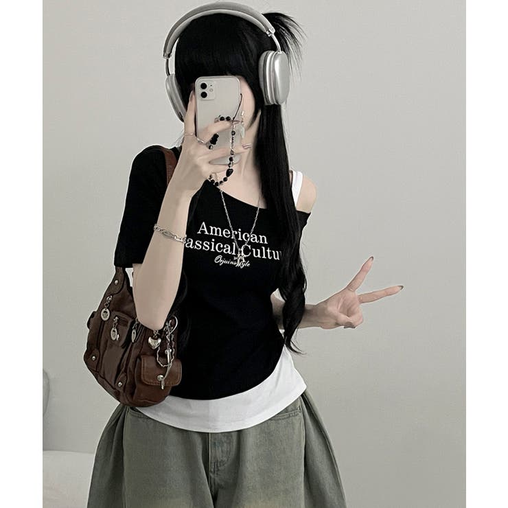 アシメレイヤードワンショルダー 半袖Tシャツ | VIVID LADY | 詳細画像15 