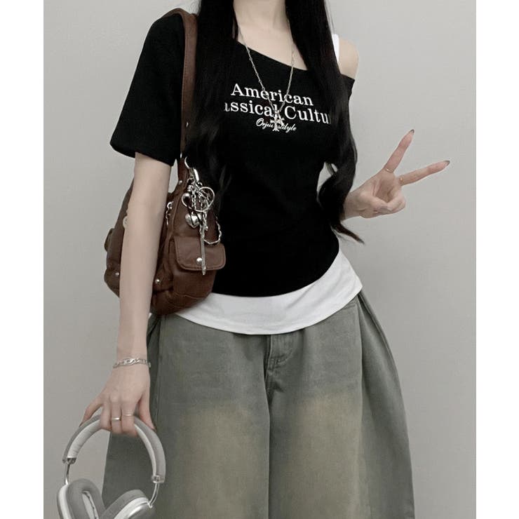 アシメレイヤードワンショルダー 半袖Tシャツ | VIVID LADY | 詳細画像17 