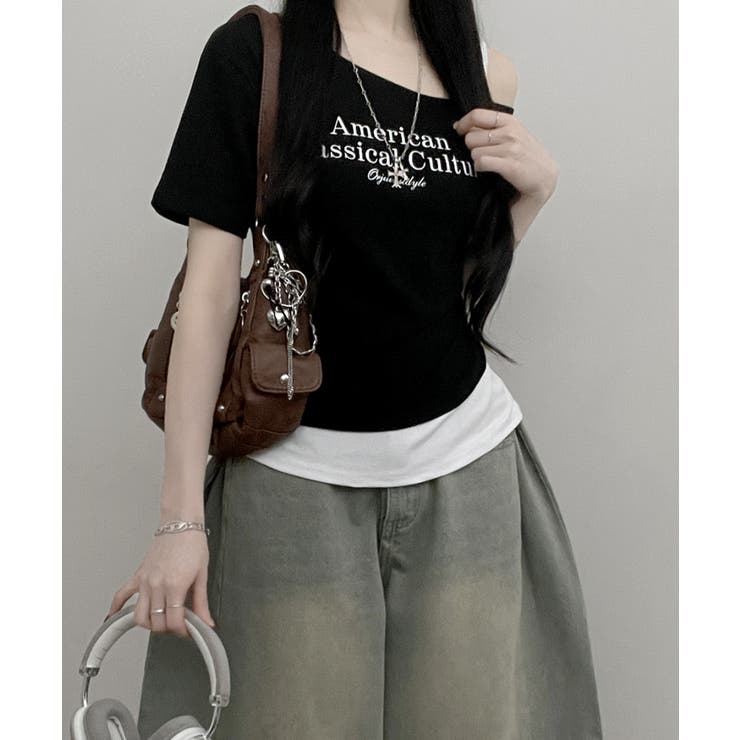 アシメレイヤードワンショルダー 半袖Tシャツ | VIVID LADY | 詳細画像18 