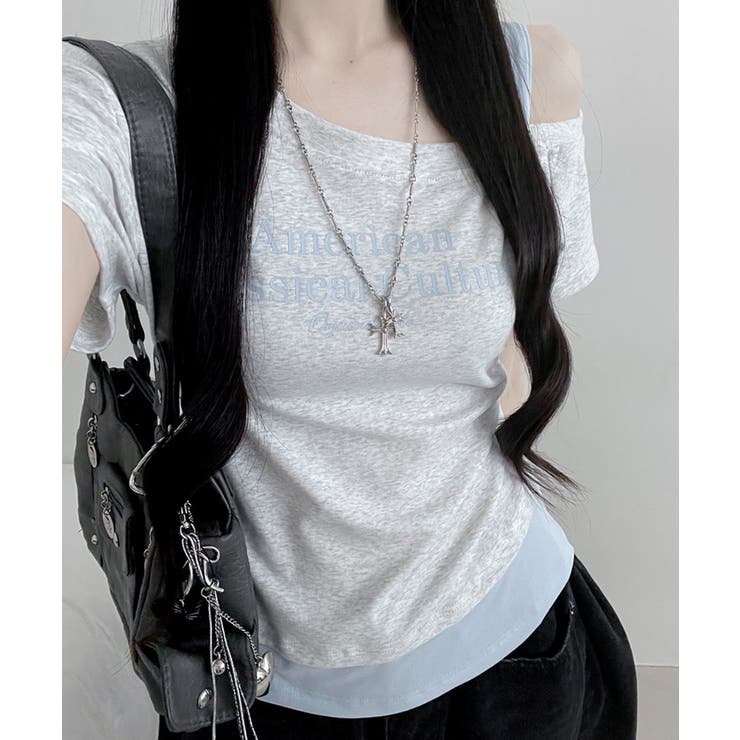 グレー | アシメレイヤードワンショルダー 半袖Tシャツ | VIVID LADY