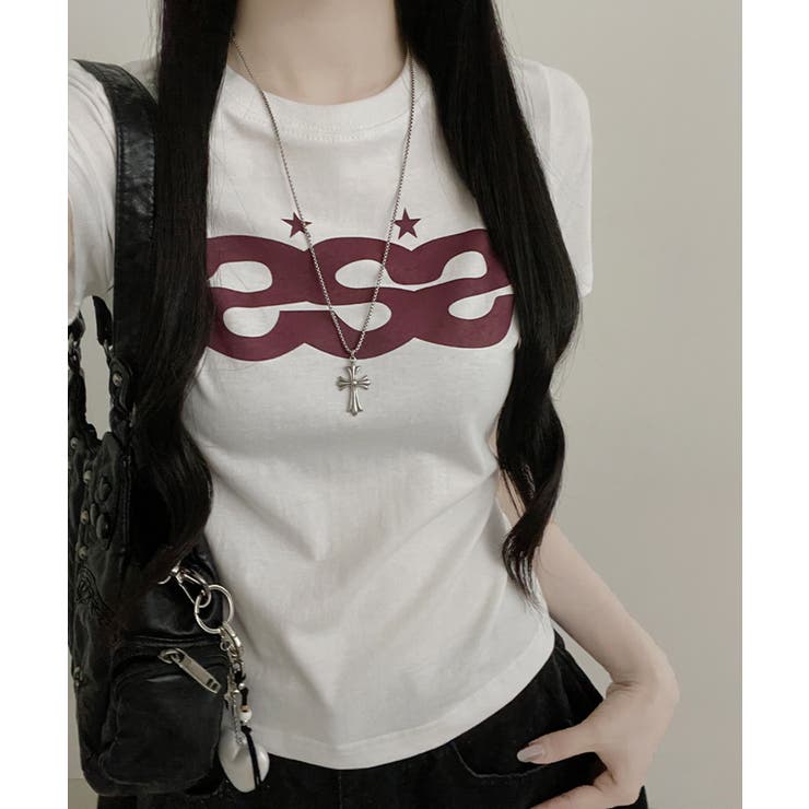 ホワイト | Y2Kロゴプリント半袖Tシャツ | VIVID LADY