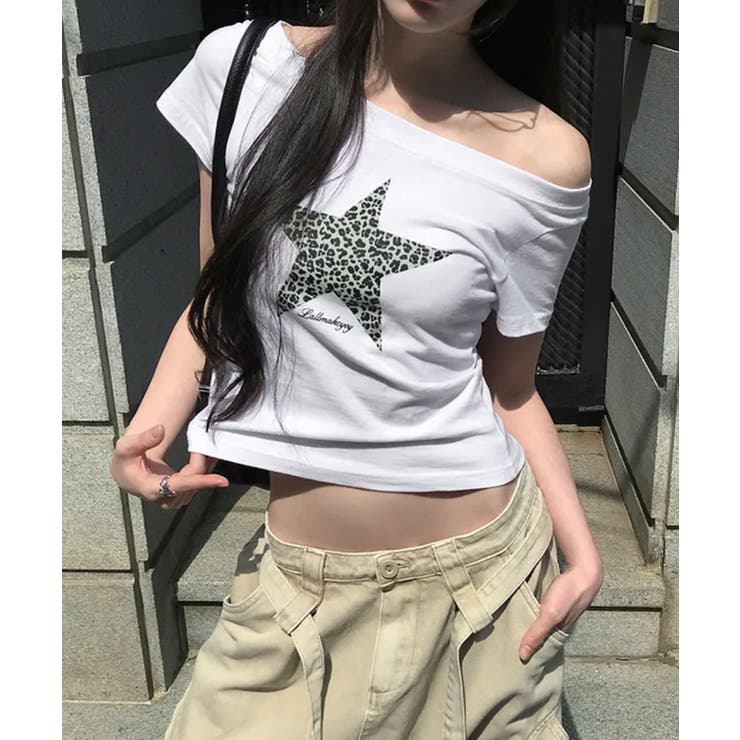 レオパードスタープリントワンショルダー半袖Tシャツ | VIVID LADY | 詳細画像1 