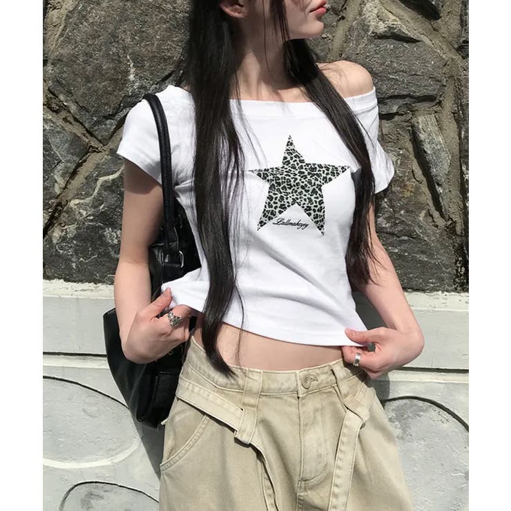 レオパードスタープリントワンショルダー半袖Tシャツ | VIVID LADY | 詳細画像3 