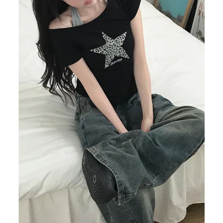 レオパードスタープリントワンショルダー半袖Tシャツ | VIVID LADY | 詳細画像9 