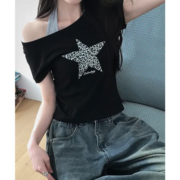 レオパードスタープリントワンショルダー半袖Tシャツ | VIVID LADY | 詳細画像10 