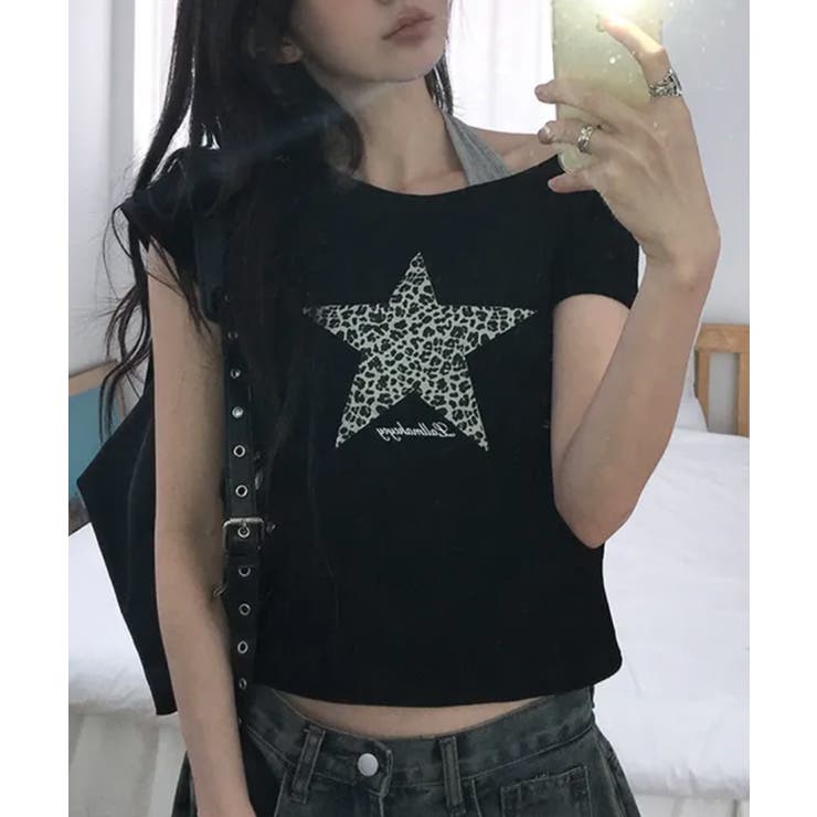 レオパードスタープリントワンショルダー半袖Tシャツ | VIVID LADY | 詳細画像12 