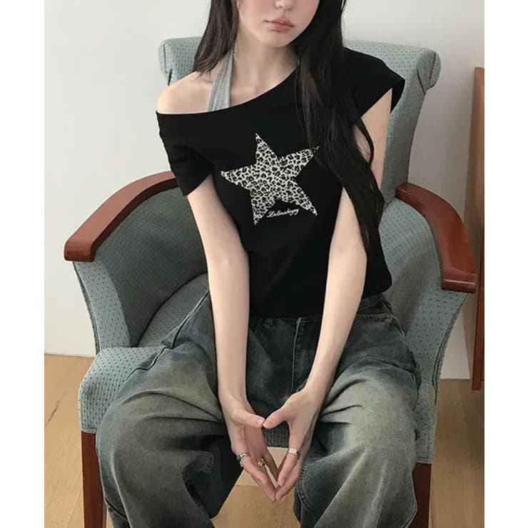 レオパードスタープリントワンショルダー半袖Tシャツ | VIVID LADY | 詳細画像13 