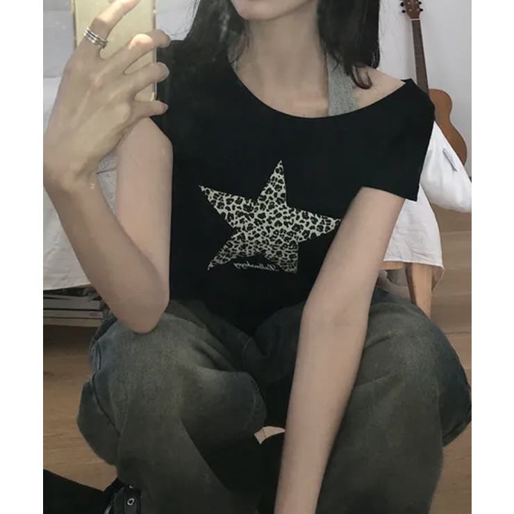 レオパードスタープリントワンショルダー半袖Tシャツ | VIVID LADY | 詳細画像14 