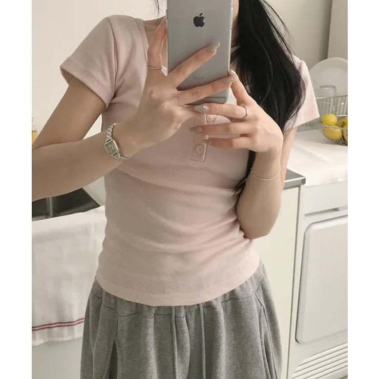 レイヤード風 ヘンリーネック 半袖Ｔシャツ | VIVID LADY | 詳細画像6 