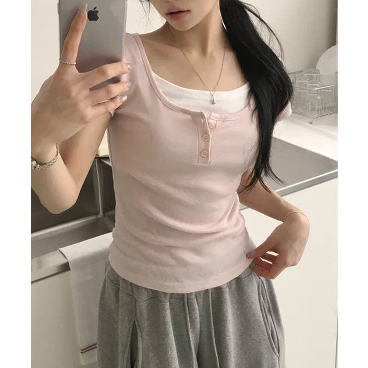 レイヤード風 ヘンリーネック 半袖Ｔシャツ | VIVID LADY | 詳細画像8 