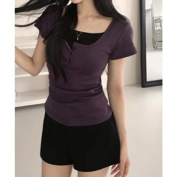 レイヤード風 ヘンリーネック 半袖Ｔシャツ | VIVID LADY | 詳細画像9 