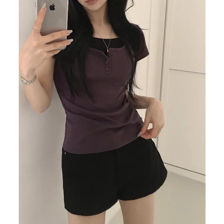 レイヤード風 ヘンリーネック 半袖Ｔシャツ | VIVID LADY | 詳細画像12 
